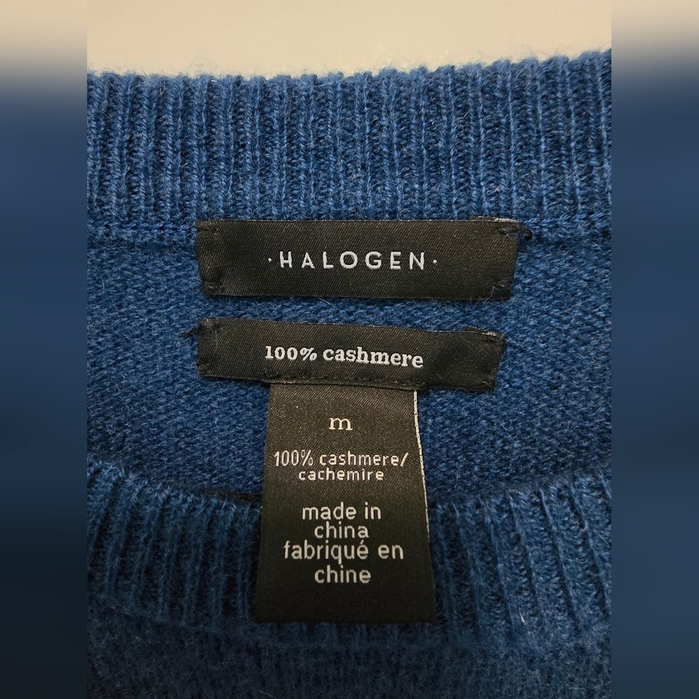 Halogen Women's Classic Blue Crew Neck Sweater 100 Cashmere - Picture 2 of 8